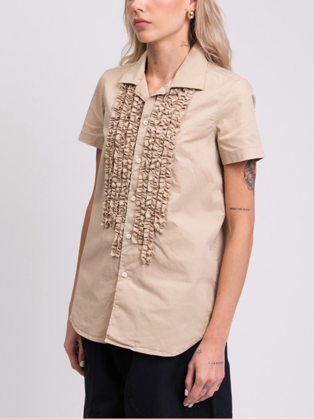 DSQUARED2 Tan Ruffled Short Sleeve Shirt